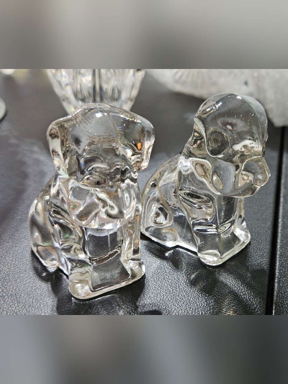 Clear Glass "Mopey Dog" Ol Candy Container Pair- Vintage Federal Glass Company